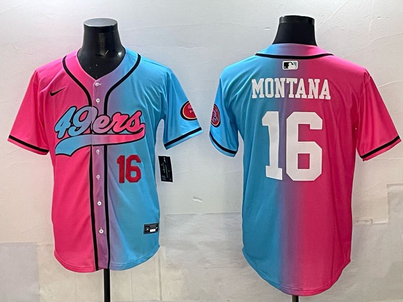 Men 2025 San Francisco 49ers #16 Montana Pink Blue Nike Limited NFL Jersey 03->san francisco 49ers->NFL Jersey